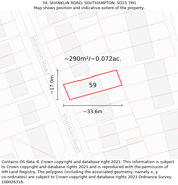 59, SHANKLIN ROAD, SOUTHAMPTON, SO15 7RG: Plot and title map