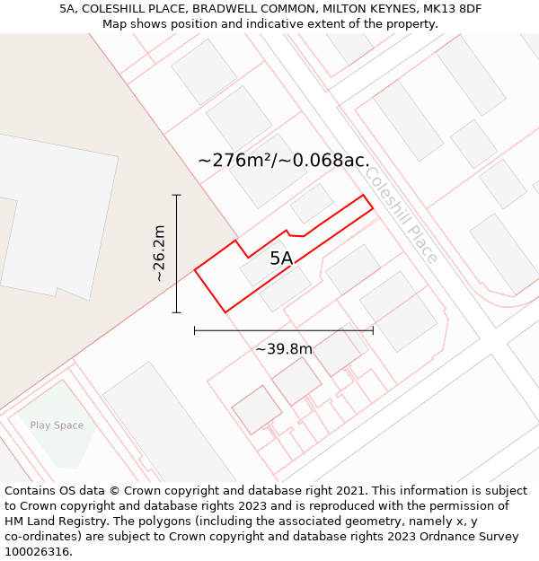 5A, COLESHILL PLACE, BRADWELL COMMON, MILTON KEYNES, MK13 8DF: Plot and title map