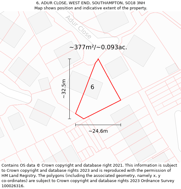 6, ADUR CLOSE, WEST END, SOUTHAMPTON, SO18 3NH: Plot and title map