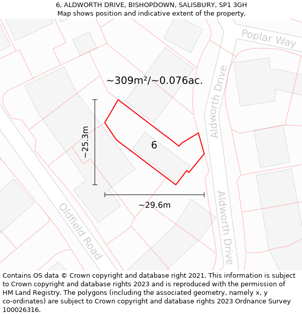 6, ALDWORTH DRIVE, BISHOPDOWN, SALISBURY, SP1 3GH: Plot and title map