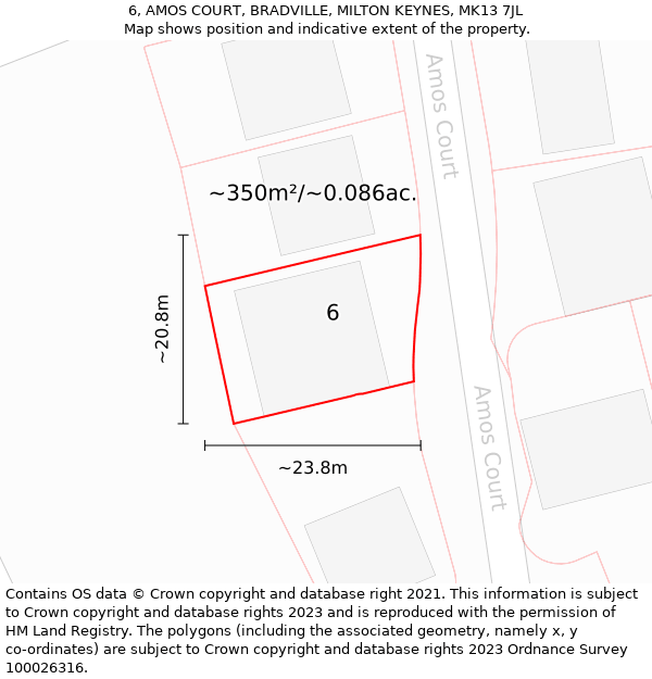 6, AMOS COURT, BRADVILLE, MILTON KEYNES, MK13 7JL: Plot and title map