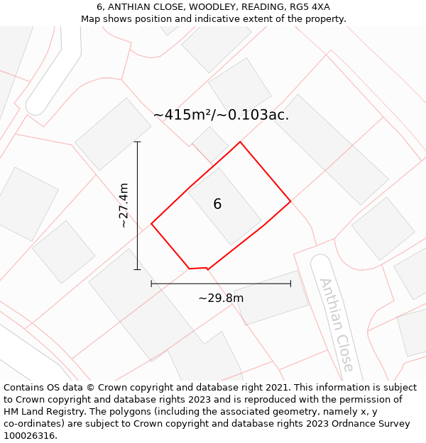 6, ANTHIAN CLOSE, WOODLEY, READING, RG5 4XA: Plot and title map