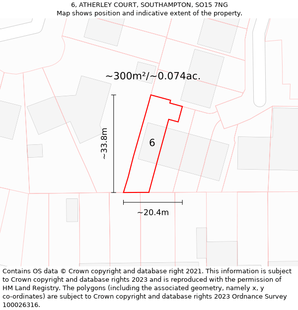 6, ATHERLEY COURT, SOUTHAMPTON, SO15 7NG: Plot and title map