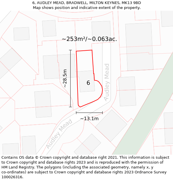 6, AUDLEY MEAD, BRADWELL, MILTON KEYNES, MK13 9BD: Plot and title map