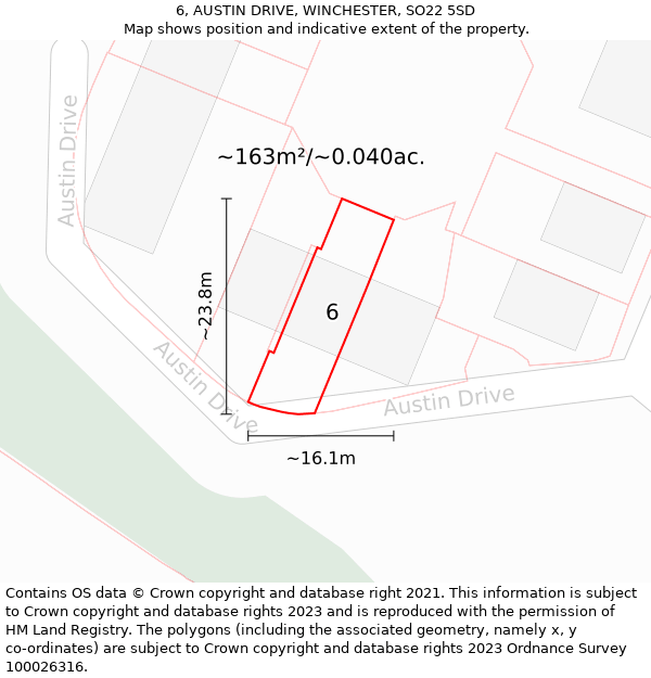 6, AUSTIN DRIVE, WINCHESTER, SO22 5SD: Plot and title map