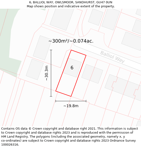 6, BALLIOL WAY, OWLSMOOR, SANDHURST, GU47 0UN: Plot and title map