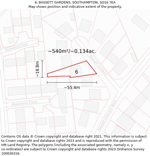 6, BASSETT GARDENS, SOUTHAMPTON, SO16 7EA: Plot and title map