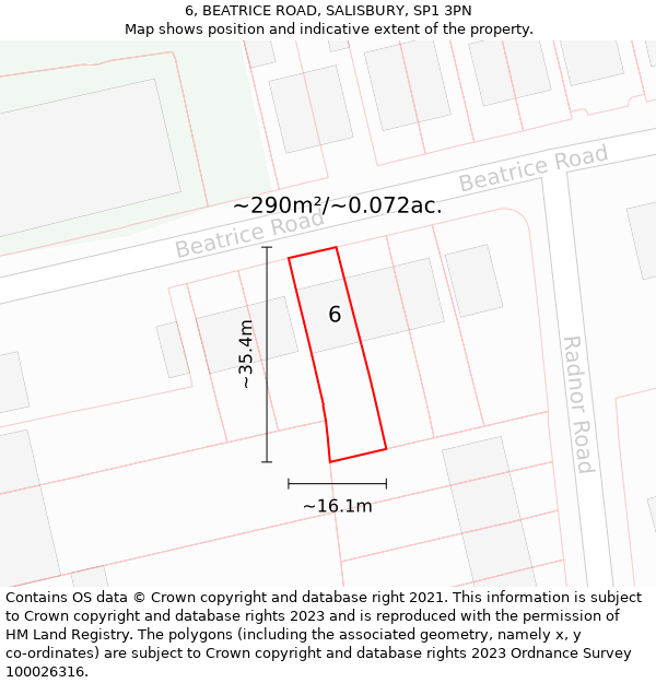 6, BEATRICE ROAD, SALISBURY, SP1 3PN: Plot and title map