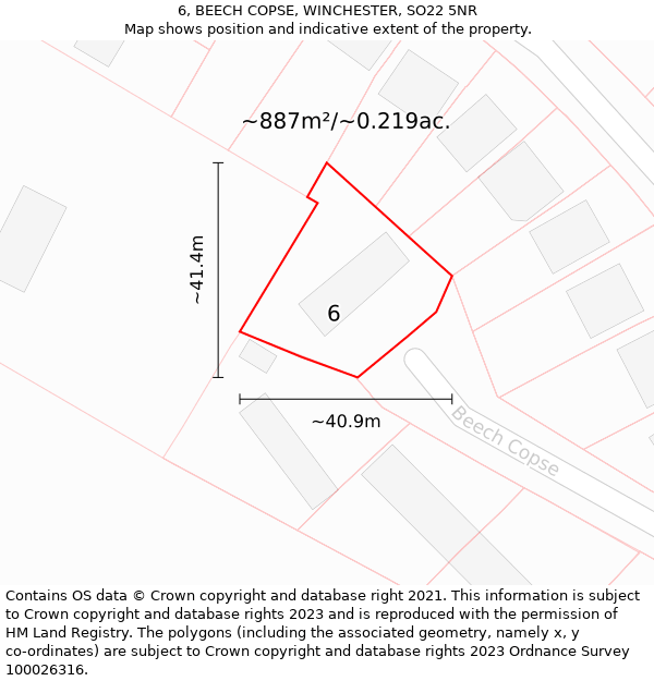 6, BEECH COPSE, WINCHESTER, SO22 5NR: Plot and title map