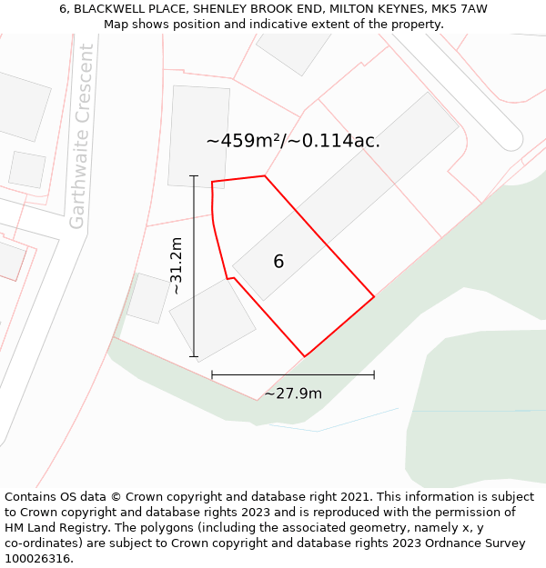 6, BLACKWELL PLACE, SHENLEY BROOK END, MILTON KEYNES, MK5 7AW: Plot and title map