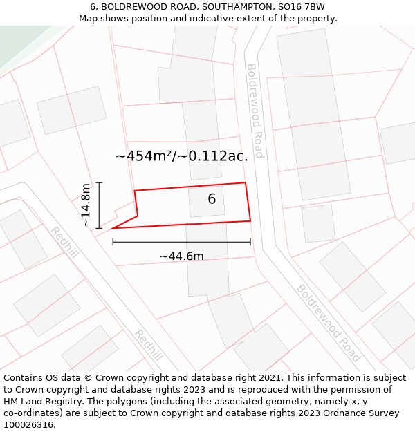 6, BOLDREWOOD ROAD, SOUTHAMPTON, SO16 7BW: Plot and title map