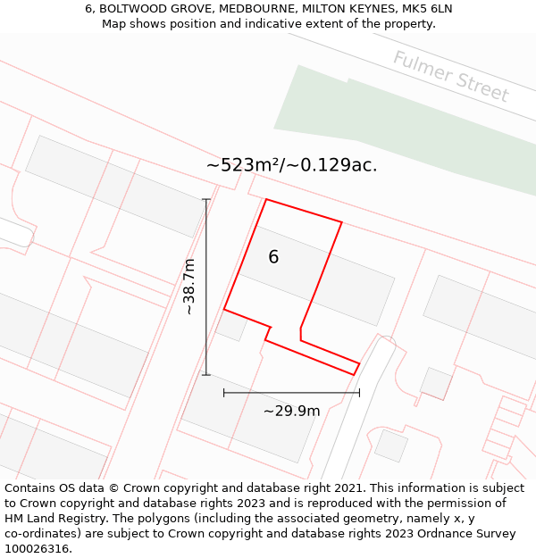 6, BOLTWOOD GROVE, MEDBOURNE, MILTON KEYNES, MK5 6LN: Plot and title map