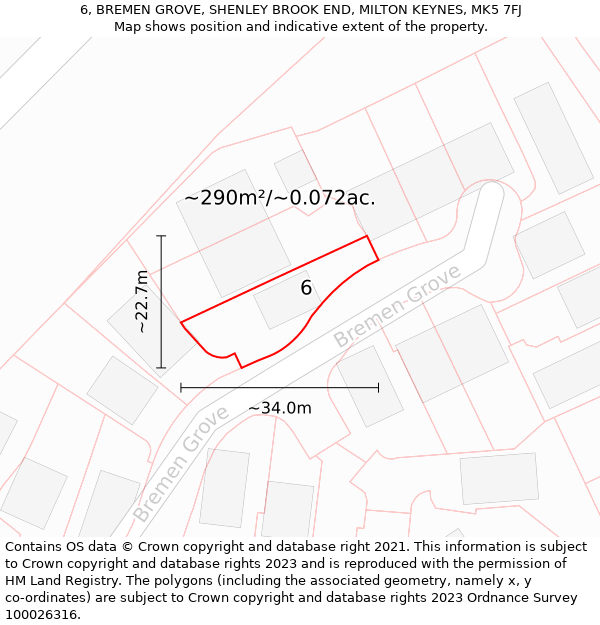 6, BREMEN GROVE, SHENLEY BROOK END, MILTON KEYNES, MK5 7FJ: Plot and title map