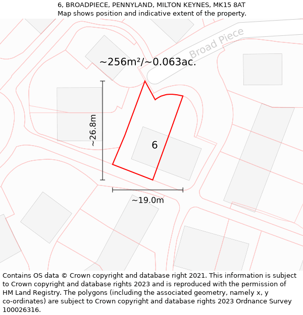 6, BROADPIECE, PENNYLAND, MILTON KEYNES, MK15 8AT: Plot and title map