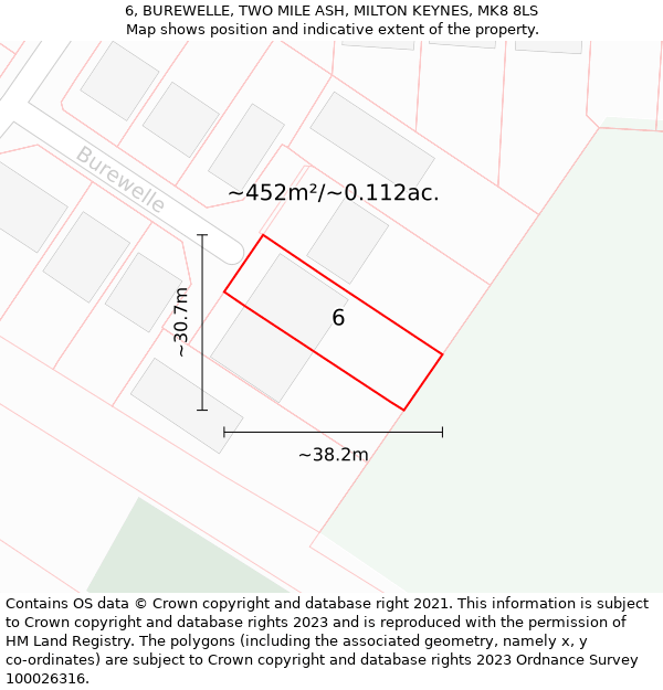 6, BUREWELLE, TWO MILE ASH, MILTON KEYNES, MK8 8LS: Plot and title map