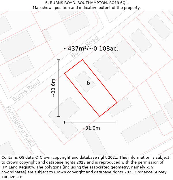 6, BURNS ROAD, SOUTHAMPTON, SO19 6QL: Plot and title map