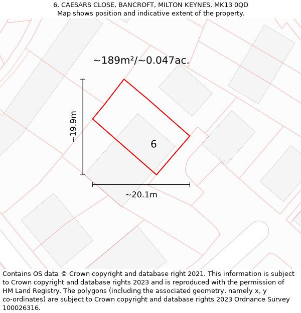 6, CAESARS CLOSE, BANCROFT, MILTON KEYNES, MK13 0QD: Plot and title map