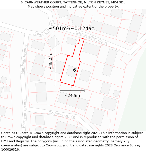 6, CARNWEATHER COURT, TATTENHOE, MILTON KEYNES, MK4 3DL: Plot and title map