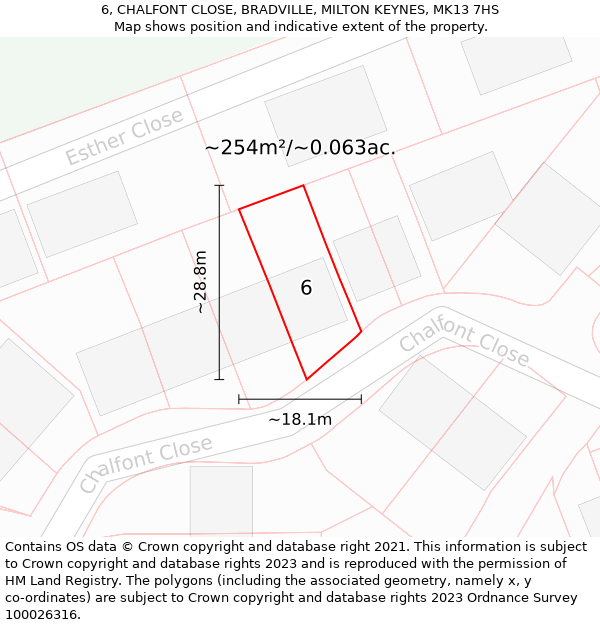 6, CHALFONT CLOSE, BRADVILLE, MILTON KEYNES, MK13 7HS: Plot and title map