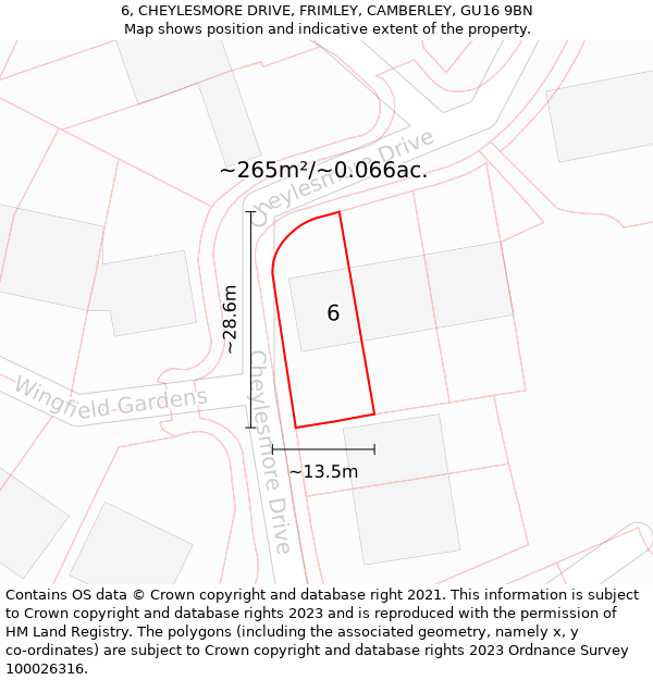 6, CHEYLESMORE DRIVE, FRIMLEY, CAMBERLEY, GU16 9BN: Plot and title map