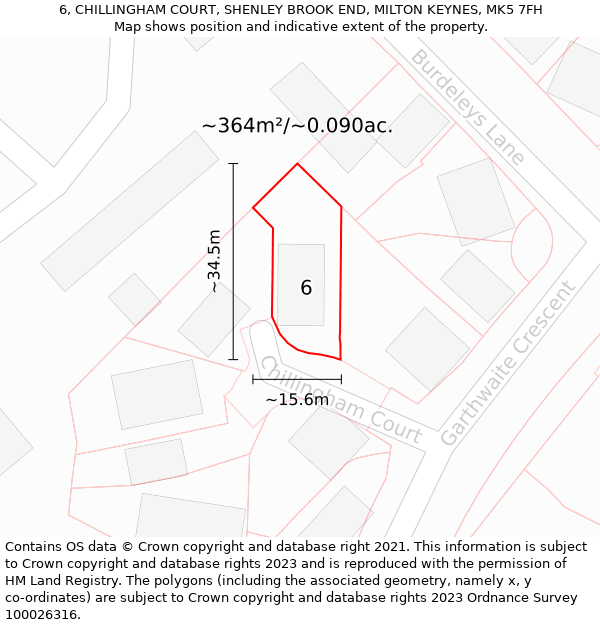 6, CHILLINGHAM COURT, SHENLEY BROOK END, MILTON KEYNES, MK5 7FH: Plot and title map