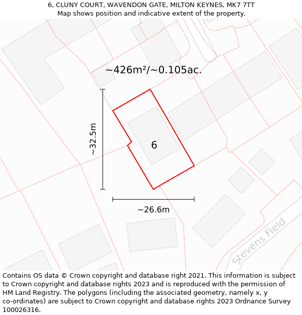 6, CLUNY COURT, WAVENDON GATE, MILTON KEYNES, MK7 7TT: Plot and title map