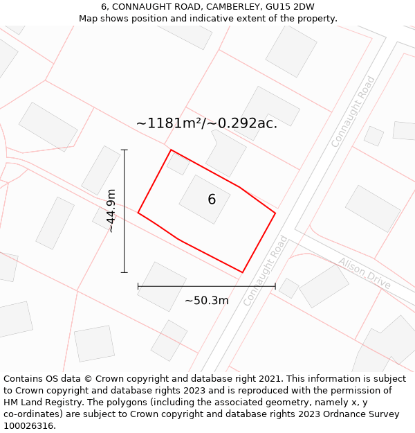 6, CONNAUGHT ROAD, CAMBERLEY, GU15 2DW: Plot and title map