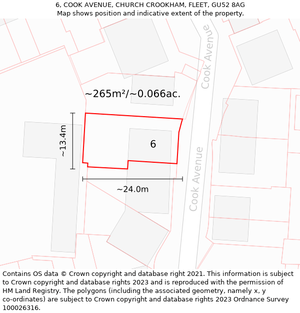 6, COOK AVENUE, CHURCH CROOKHAM, FLEET, GU52 8AG: Plot and title map