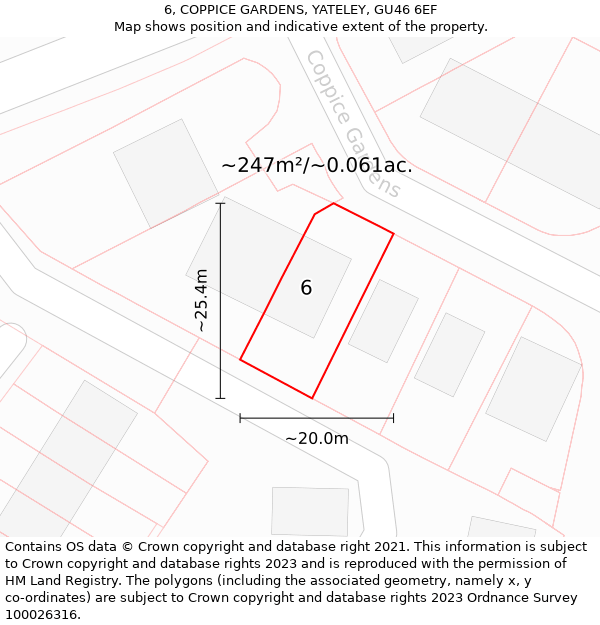 6, COPPICE GARDENS, YATELEY, GU46 6EF: Plot and title map