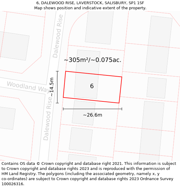 6, DALEWOOD RISE, LAVERSTOCK, SALISBURY, SP1 1SF: Plot and title map