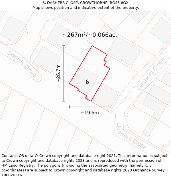 6, DASHERS CLOSE, CROWTHORNE, RG45 6GX: Plot and title map