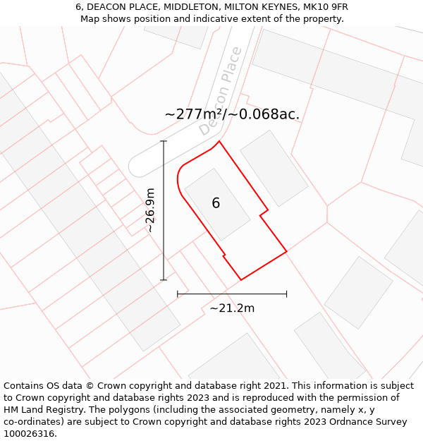 6, DEACON PLACE, MIDDLETON, MILTON KEYNES, MK10 9FR: Plot and title map