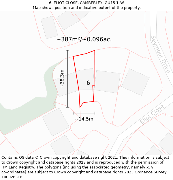 6, ELIOT CLOSE, CAMBERLEY, GU15 1LW: Plot and title map