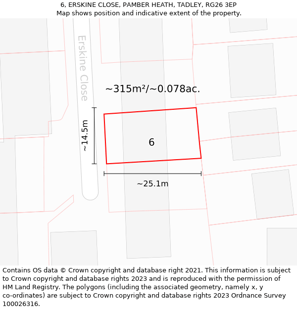 6, ERSKINE CLOSE, PAMBER HEATH, TADLEY, RG26 3EP: Plot and title map