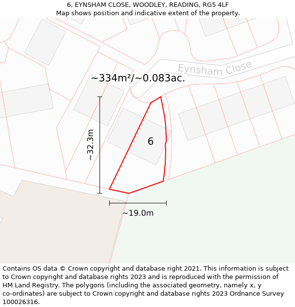 6, EYNSHAM CLOSE, WOODLEY, READING, RG5 4LF: Plot and title map
