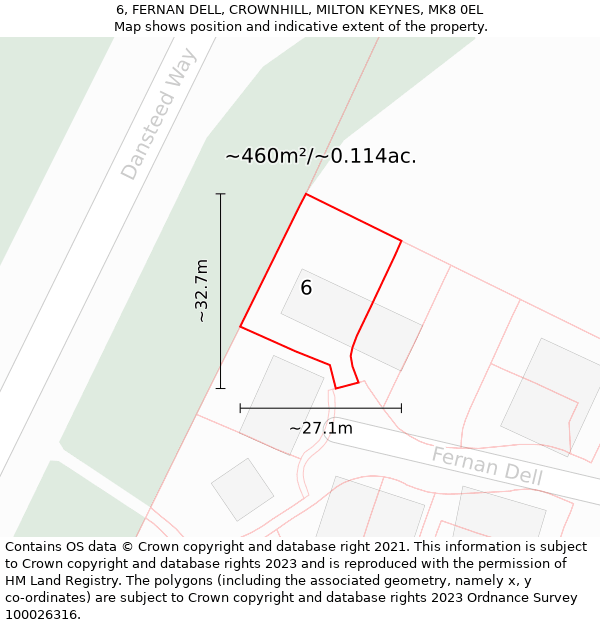 6, FERNAN DELL, CROWNHILL, MILTON KEYNES, MK8 0EL: Plot and title map