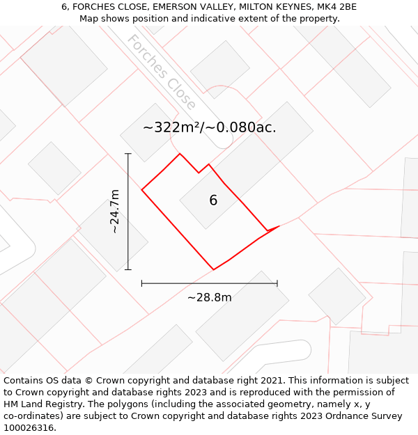 6, FORCHES CLOSE, EMERSON VALLEY, MILTON KEYNES, MK4 2BE: Plot and title map