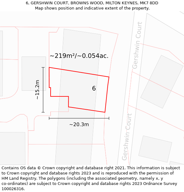 6, GERSHWIN COURT, BROWNS WOOD, MILTON KEYNES, MK7 8DD: Plot and title map