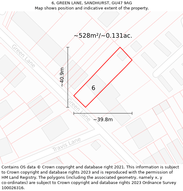 6, GREEN LANE, SANDHURST, GU47 9AG: Plot and title map