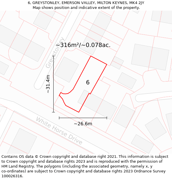 6, GREYSTONLEY, EMERSON VALLEY, MILTON KEYNES, MK4 2JY: Plot and title map