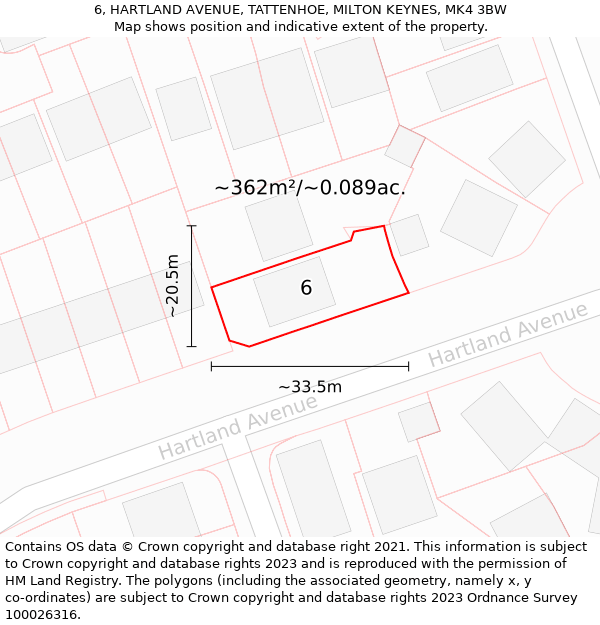 6, HARTLAND AVENUE, TATTENHOE, MILTON KEYNES, MK4 3BW: Plot and title map