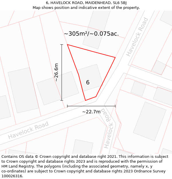 6, HAVELOCK ROAD, MAIDENHEAD, SL6 5BJ: Plot and title map