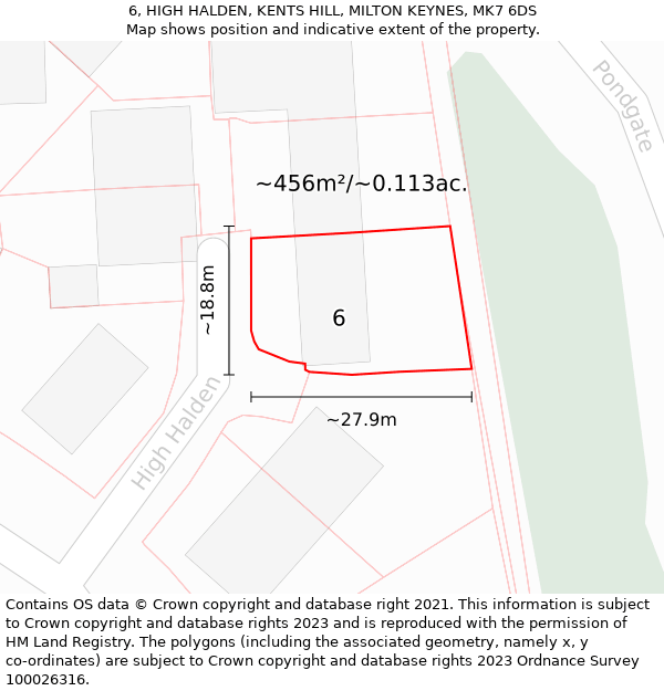 6, HIGH HALDEN, KENTS HILL, MILTON KEYNES, MK7 6DS: Plot and title map