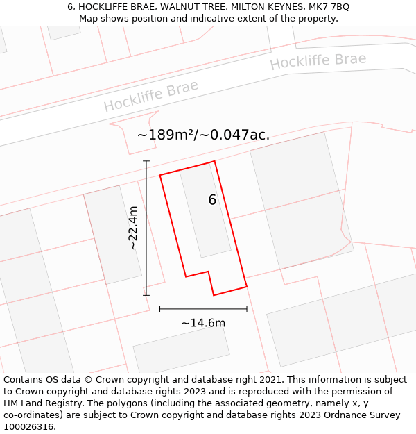 6, HOCKLIFFE BRAE, WALNUT TREE, MILTON KEYNES, MK7 7BQ: Plot and title map