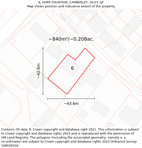 6, HOPE FOUNTAIN, CAMBERLEY, GU15 1JF: Plot and title map