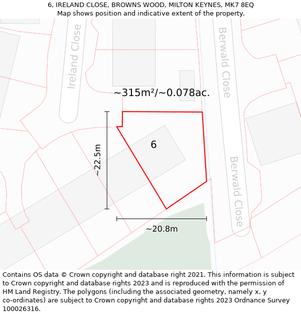 6, IRELAND CLOSE, BROWNS WOOD, MILTON KEYNES, MK7 8EQ: Plot and title map