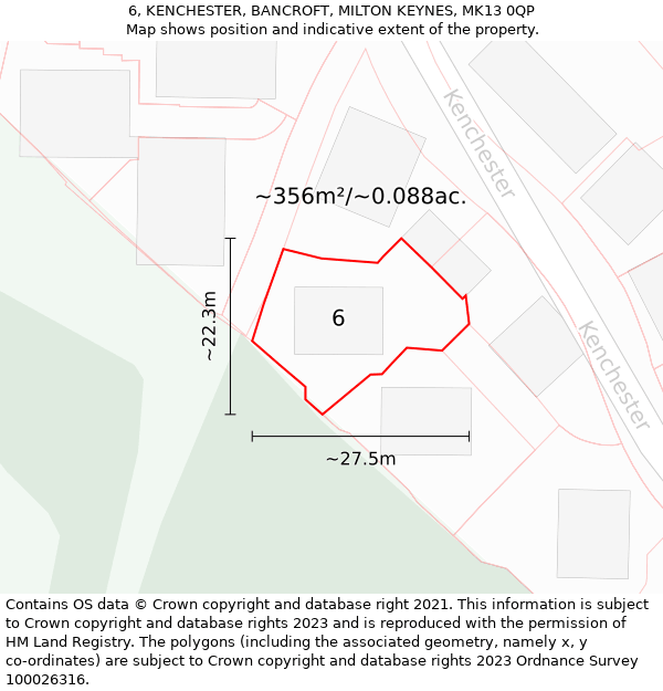 6, KENCHESTER, BANCROFT, MILTON KEYNES, MK13 0QP: Plot and title map