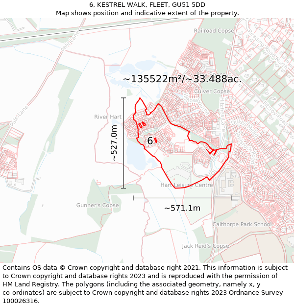 6, KESTREL WALK, FLEET, GU51 5DD: Plot and title map