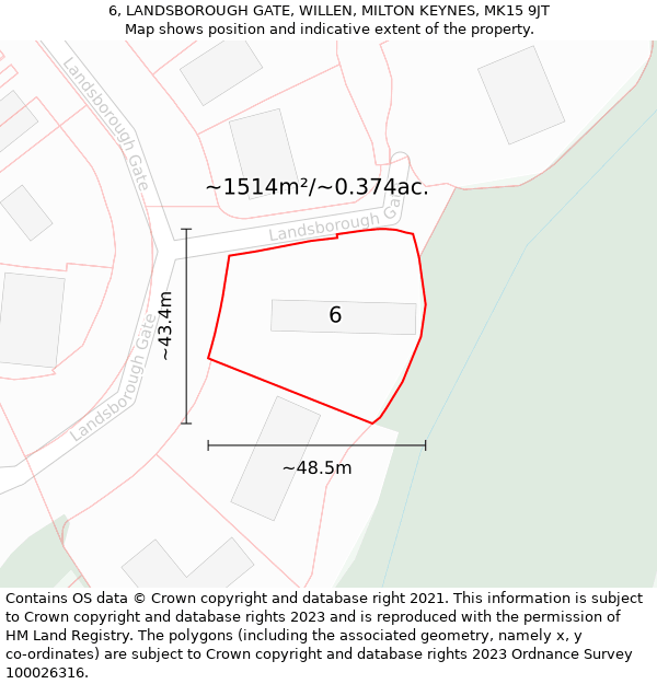 6, LANDSBOROUGH GATE, WILLEN, MILTON KEYNES, MK15 9JT: Plot and title map