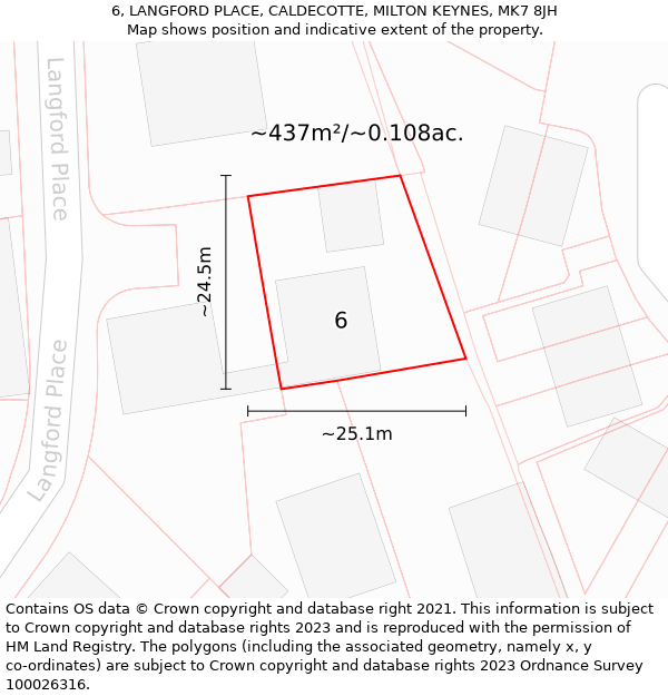 6, LANGFORD PLACE, CALDECOTTE, MILTON KEYNES, MK7 8JH: Plot and title map